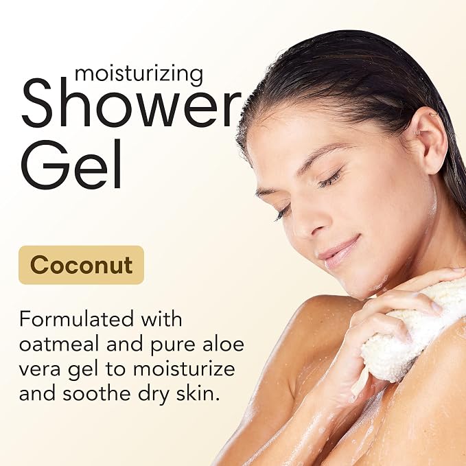 ShiKai Daily Moisturizing Shower Gel (Coconut, 12oz, Pack of 2) | Gentle Formula | Aloe Vera & Oatmeal for Soft, Healthy Skin | Dry Skin Relief