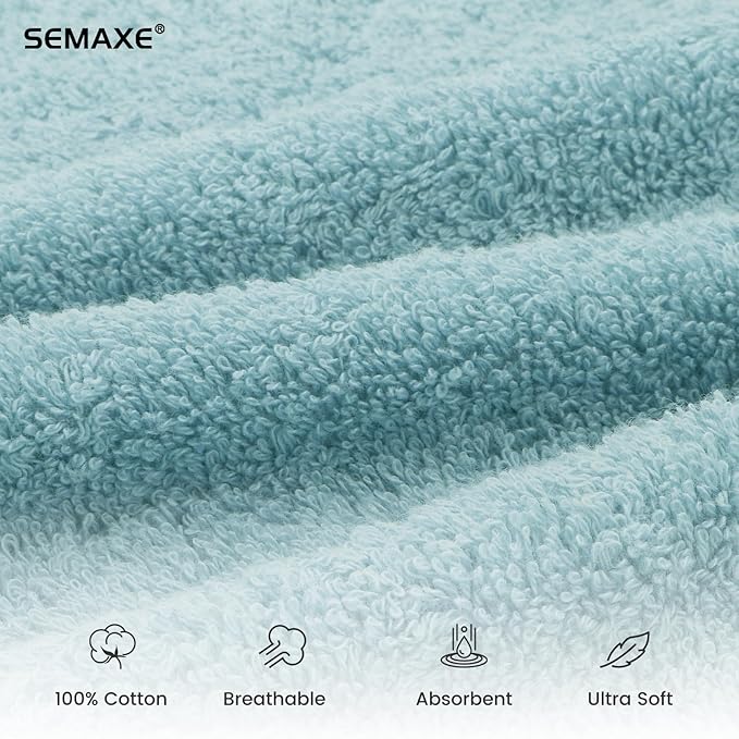 SEMAXE 4-Pack Blue Cotton Hand Towels for Bathroom with Hanging Loops | Sink-side towels for drying hands and face, ideal for bathrooms, guest baths, powder rooms, OEKO-TEX certified, easy care