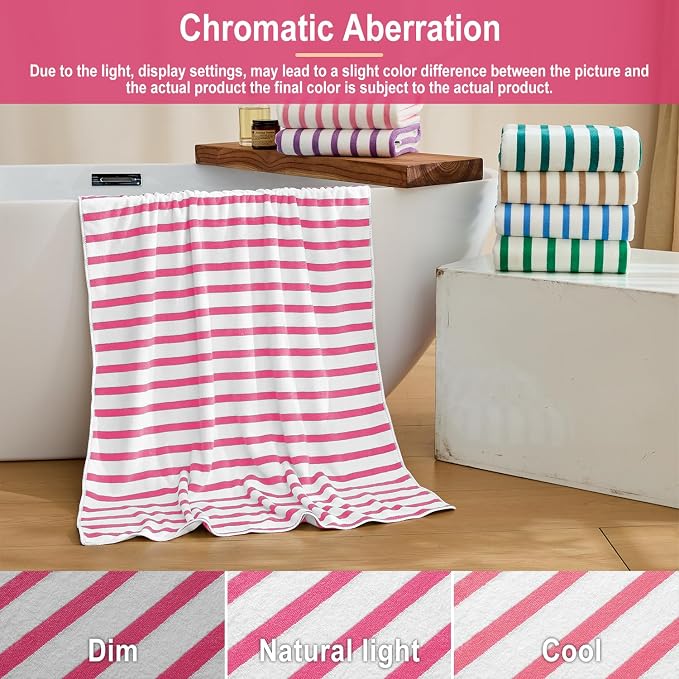 JML Beach Towels, 4 Pack, 30" x 60", Large Microfiber Bath Towel Set, Cabana Stripe, Absorbent, Quick Dry for Salon, Sauna, Hotel, Travel, Sport, Swimming, Pool, Yoga, Camping, Stripe Pink White