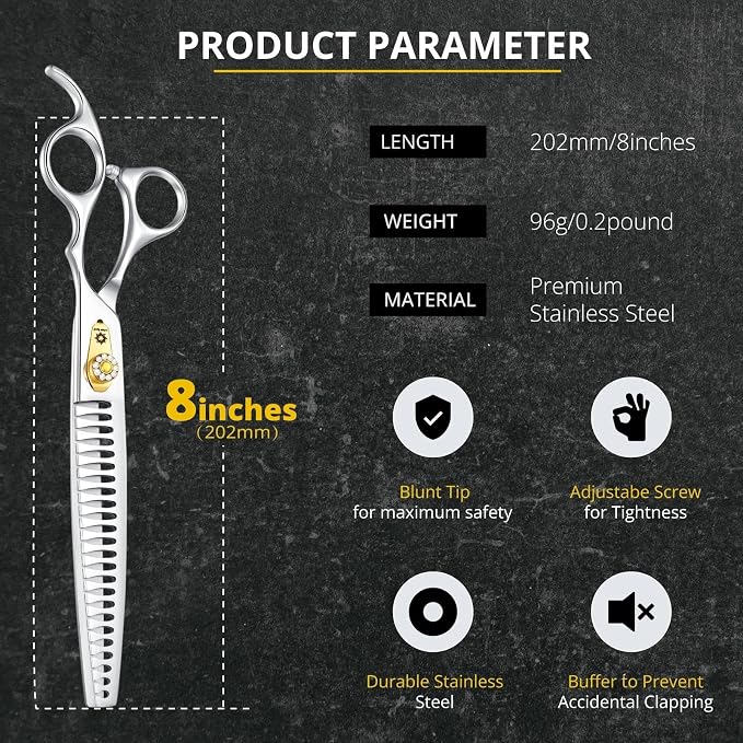Dream Reach Chunker Dog Scissors - 8 Inch Ergonomic Professional Pet Grooming Fishbone Shears with Adjustable Screw