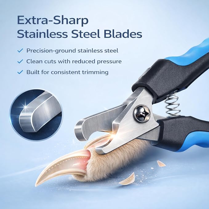 Dog & Cat Nail Clippers & Trimmers - Extra Sharp Dog Clippers with Stainless Steel Blades & Safety Guard to Avoid Overcutting - Ergonomic Cat Nail Clippers with Non-Slip Grip & Lock Feature