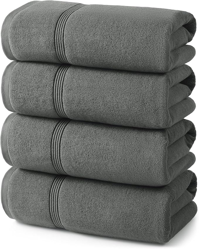 ecolook Bath Towels Set of 4,100% Cotton,27 x 55 Inches,Quick-Drying & Absorbent,Soft,Lightweight Towels for Bathroom,Shower,Spa, Gym & Hotel,Dark Gray