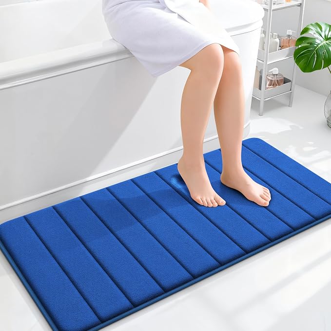 OLANLY Memory Foam Long Bathroom Rugs Runner 44x20, Super Soft Absorbent Bath Mat, Quick Dry, Machine Washable Shower Floor Rugs, Bathmat Carpet, Bathroom Home Decor Accessories, Royal Blue