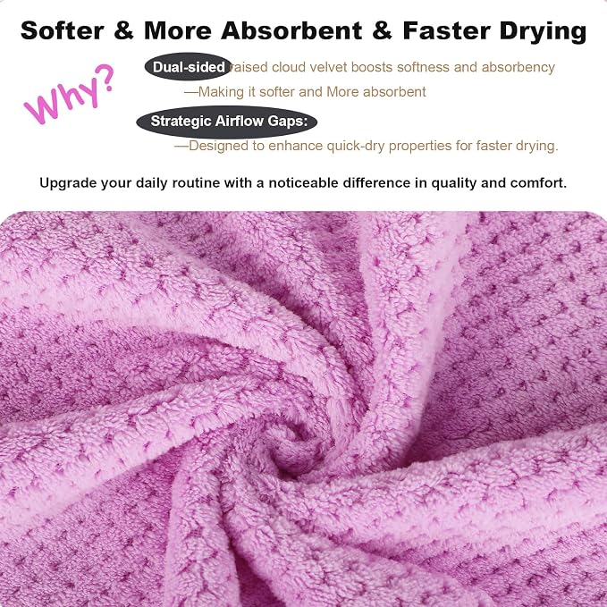 4 Pack Bath Towel Set, Waffle Bath Towel Set, Microfiber Super Soft Highly Absorbent, Sturdy Quick Drying Towels for Bathroom, Gym, Sports, Yoga (4 Piece 27" x 55", 4Purple)