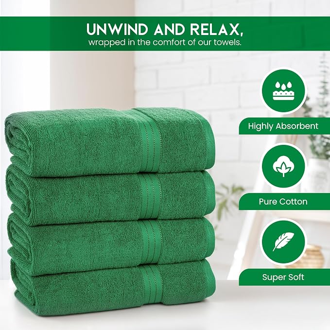 Bliss Casa 4 Pack 100% Cotton Bath Towels - Ultra Soft & Highly Absorbent Thick Bathroom Towel Set (27 X 54 Inch) - Durable, Luxurious, Quick-Dry & Long-Lasting Premium Quality Towels for Everyday Use
