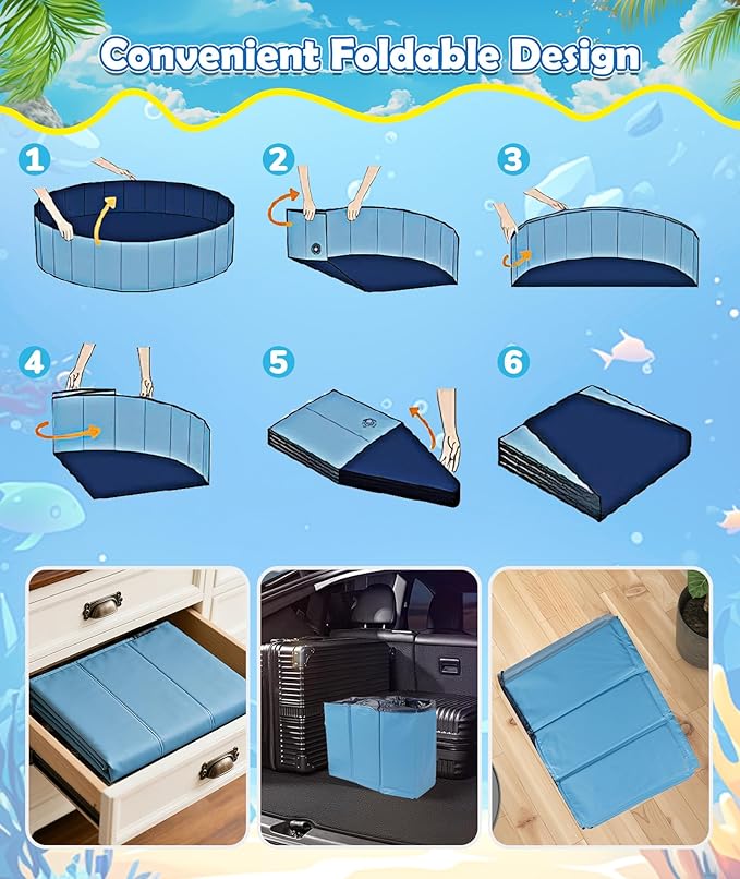EPN Large Foldable Dog Pool – 0.55MM PVC 2-in-1 Portable Bathtub & Sprinkler for Dogs, Cats, Kids – Heavy Duty, Non-Slip, Summer Water Toy (79 in)
