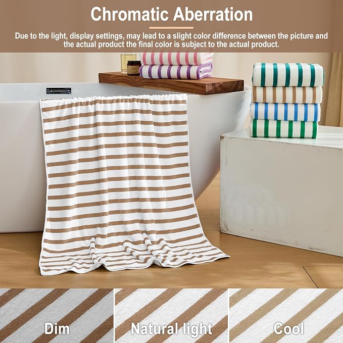 JML Microfiber Towels, Bath Towel Sets (4 Pack, 27" x 55") - Extra Large, Soft, Absorbent, Fast Drying, Multipurpose for Hair Wrap, Swimming, Fitness, Sports, Yoga -Stripe Coffee