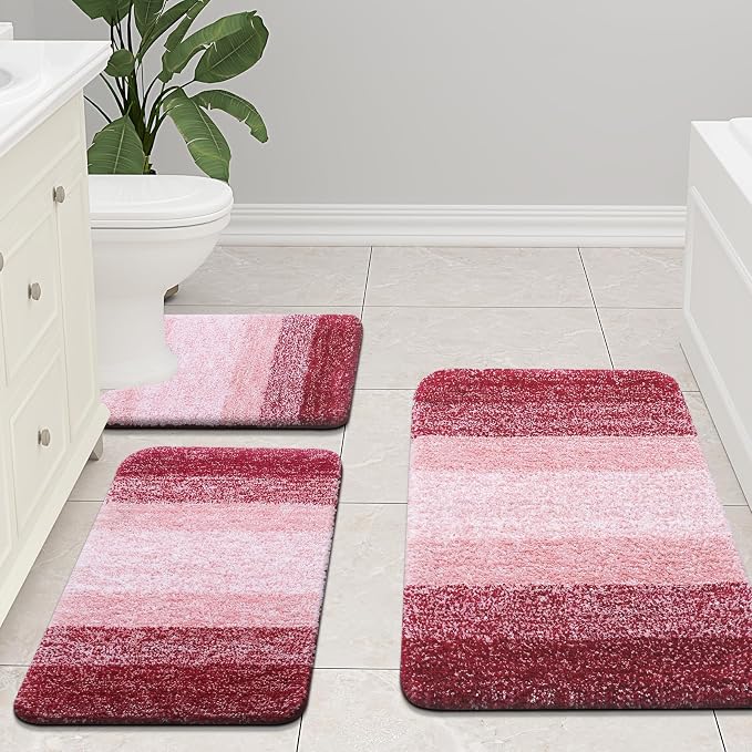 Arotive Microfiber Bathroom Rugs, Shaggy Soft and Absorbent Bath Rug, Thick Plush Machine Washable Dry Bath Mats for Bathroom, Tub and Shower, 36x24, Burgundy, Rectangular