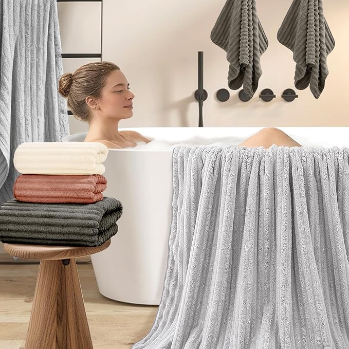 10-Piece Microfiber Bath Towel Set – 280 GSM Coral Fleece, Ultra Soft Quick Dry Towels, Includes 5 Oversized Bath Sheets 35”x67” & 5 Hand Towels, Absorbent Bathroom Towels for Home Spa (Dark color)