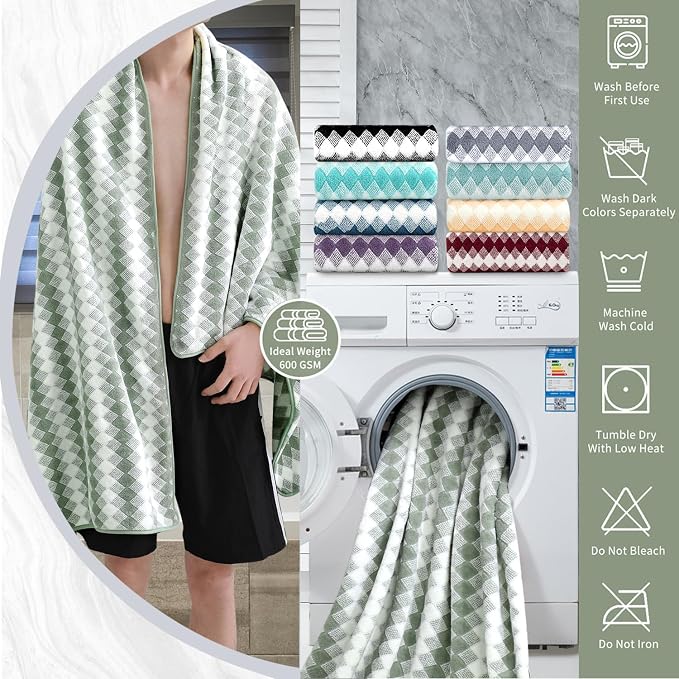 8 Piece Bathroom Towel Set Green |2 Oversized Large Bath Towels Sheet,2 Hand Towels and 4 Washcloths| 600GSM Ultra Soft Luxury Premium Towel Set Highly Absorbent Quick Dry Hotel Towel Collection