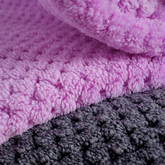 2 Pack Bath Towel Set, Waffle Bath Towel Set, Super Soft Highly Absorbent, Sturdy Quick Drying Towels for Bathroom, Gym, SPA, Yoga (2 Piece 27" x 55", 1Grey+1Purple)