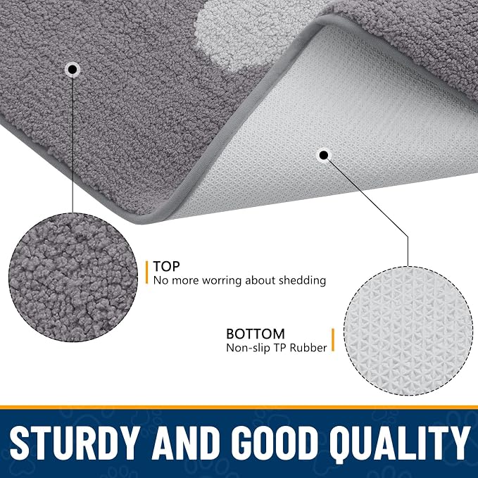 Smiry Dog Door Mat for Muddy Paws, Absorbs Moisture and Dirt, Low-Profile Entryway Mat with Non-Slip Backing, Entry Indoor Outdoor Doormat for Inside Floor (48x30 Inches, Light Grey, Paw)
