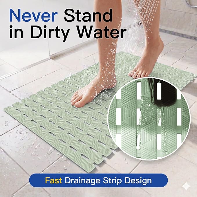 Non Slip Bathtub Mat - Shower Mats for Inside Shower, Rectangular PVC Tub Mat with 200+ Suction Cups for Safety, Sage Green