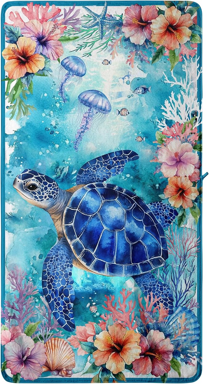 Blue Sea Turtle Bath Towels Summer Ocean Soft Bath Sheet Absorbent Microfiber Towel for Bathroom Pool