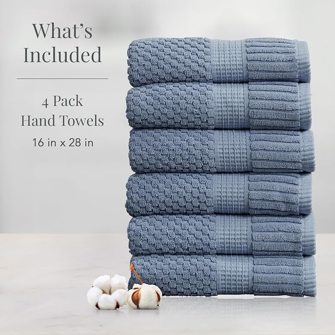 NY Loft 100% Cotton 6-Pack Hand Towel Set | Flint | Oeko-TEX | Quick-Dry | Six 16" x 28" Hand Towels | Super Absorbent | Designer-Styled Texture
