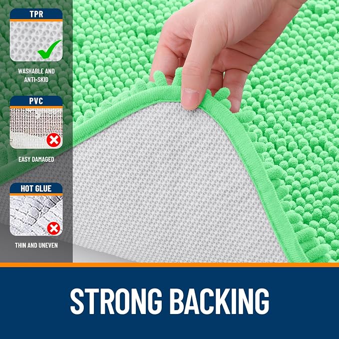 OLANLY Bathroom Rugs 30x18, Extra Soft Absorbent Chenille Bath Rugs, Rubber Backing Quick Dry, Machine Washable Bath Mats for Bathroom Floor, Tub and Shower, Home Decor Accessories, Mint Green