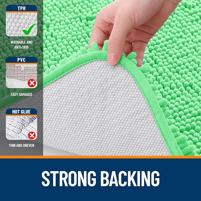 OLANLY Bathroom Runner Rugs 47x17, Soft Absorbent Chenille Bath Rugs, Rubber Backing Quick Dry, Machine Washable Long Bath Mats for Bathroom Floor, Tub and Shower, Home Decor Accessories, Mint Green