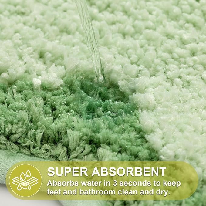 ORTIGIA Long Cute Scalloped Bathroom Rugs Runner, Fun Green Plush Microfiber Scallop Bath Mats Non Slip Washable Quick Dry Absorbent, Rug Carpet for Bathtub Sink Laundry Room Bedroom, 17x47