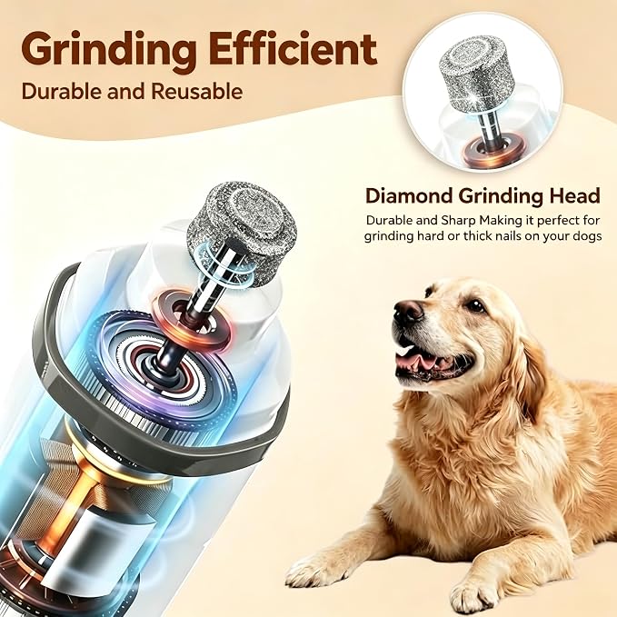 Dog Nail Grinder Quiet- 3-Speed Dog & Cat Nail Grinder with LED Light & Battery Display & Upgrade Grinding Head - Painless Nail Trimmer Dogs, Thick Nails, and Sensitive Paws | Dog Nail Grinder Quiet- 3-Speed、LED Light & Battery Display 、Upgrade Grindin...
