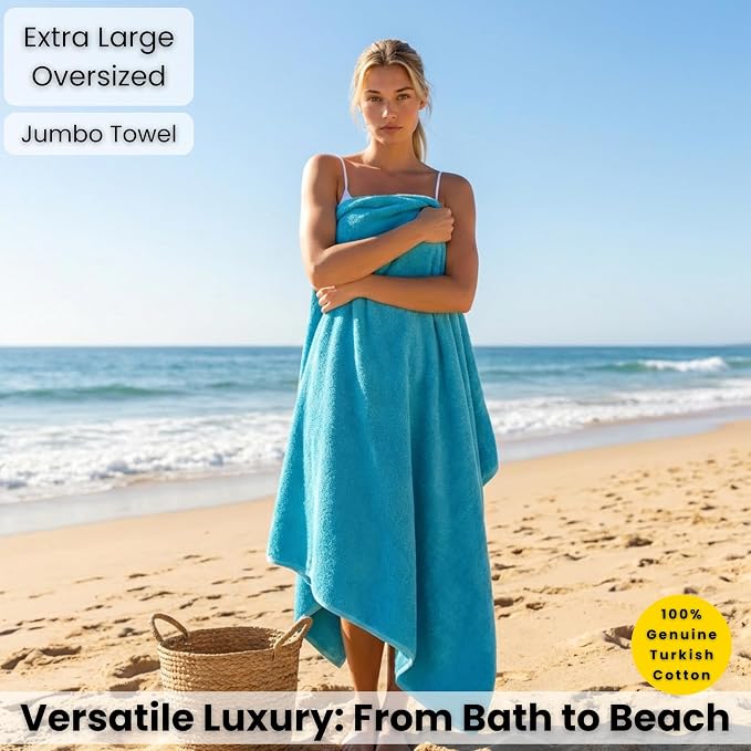 SALBAKOS Luxury 100% Turkish Cotton 40x80 in Extra Large Beach & Bath Towels | Oversized Bath Sheets | Premium Hotel Quality Thick Soft Absorbent Turkish Towel (Pack of 1, Aqua, Jumbo Bath Sheet)