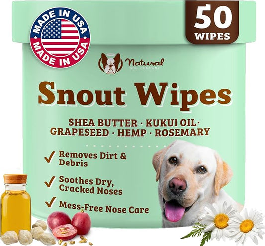 Natural Dog Company Snout Wipes for Dogs – Cleansing & Moisturizing Care for Dry, Cracked Snouts, Soothing Grooming Formula with Kukui Oil, 50 Count