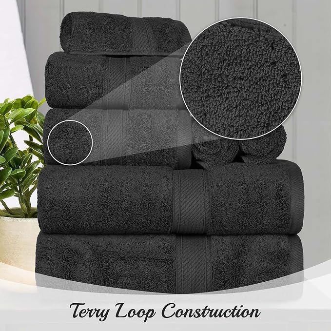 SUPERIOR Egyptian Cotton Pile Heavyweight Bath Sheet, 2 Piece Set, Black | Highly Absorbent, Ultra Soft Luxury 800 GSM Towel Set for Bathroom, Shower, Hotel Essentials Oversize Plush Madeline Towels