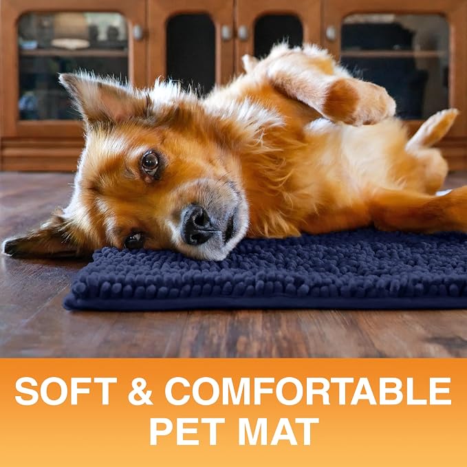 Neater Pets Muddy Paws Dog Door Mat 36” x 24” – Super Absorbent & Quick-Dry Chenille Doormat for Trapping Dirt, Water, Mud - Non-Slip & Machine Washable Pet Rugs for Entryway, Indoor Mud Mats, Navy