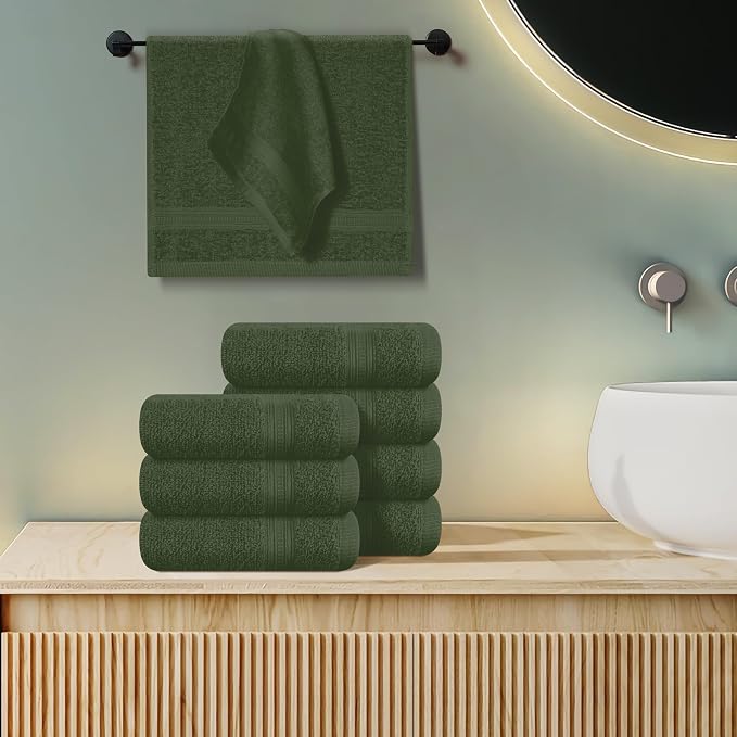 BOUTIQUO Ultra Soft Cotton Washcloths, Contains 12 Piece Face Cloths 12x12 inch, Ideal for Everyday use Face Towels, Compact & Lightweight Multi Purpose Washcloths - Olive Green