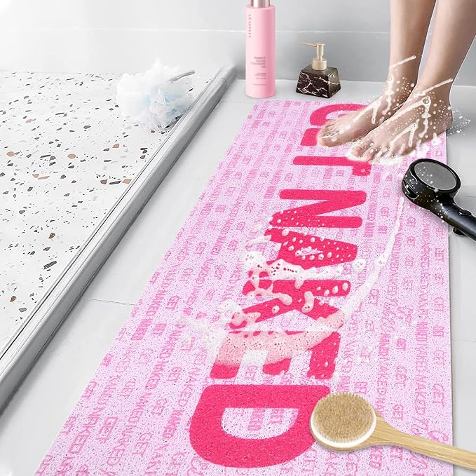 Bathtub Mat Shower Mat Non-Slip - 16x 39 Inch Soft Comfort Bath Mat with Drainage Holes, PVC Loofah Massage Bathmat for Shower, Tub, Bathroom, Wet Areas, Quick Drying