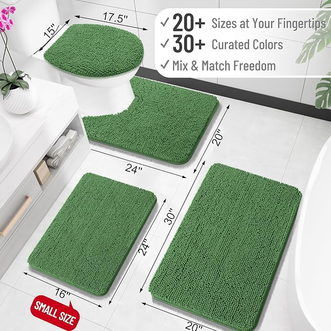OLANLY Large Bathroom Rugs 40x24, Extra Soft Absorbent Chenille Bath Rugs, Rubber Backing Quick Dry, Machine Washable Bath Mats for Bathroom Floor, Tub and Shower, Home Decor Accessories, Olive Green