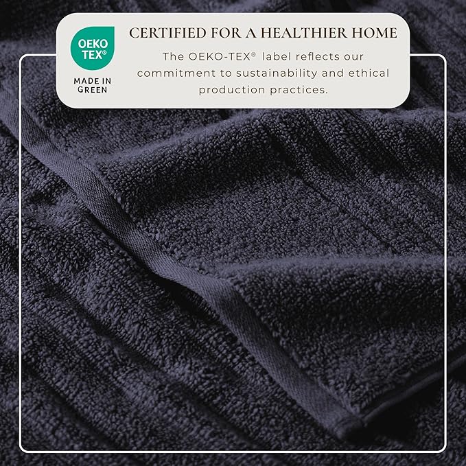 Great Bay Home 6 Pack Hand Towel Set - 100% Cotton Towels - Absorbent & Quick-Dry Towels for Bathroom (Navy Blue)