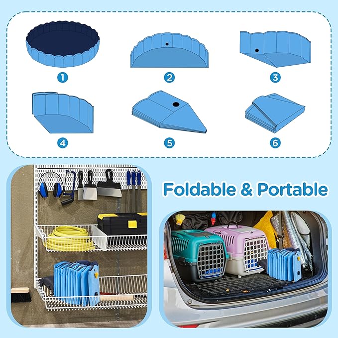 Yaheetech Foldable Dog Bath Pool Collapsible Dog Bathing Tub Doggie Wading Pool with Sprinkler for Indoor/Outdoor Use Suitbale for Puppy Small Medium Dogs Cats(Blue, 71x13 inch)