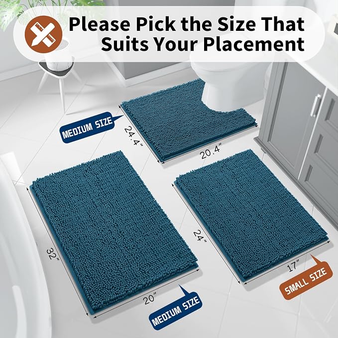 Yimobra Toilet Rugs U Shaped Washable - 24"x20" Non Slip Plush Contour Bath Rugs for Toilet - Super Soft Absorbent Quick Dry Toilet Mats for Bathroom,Peacock Blue
