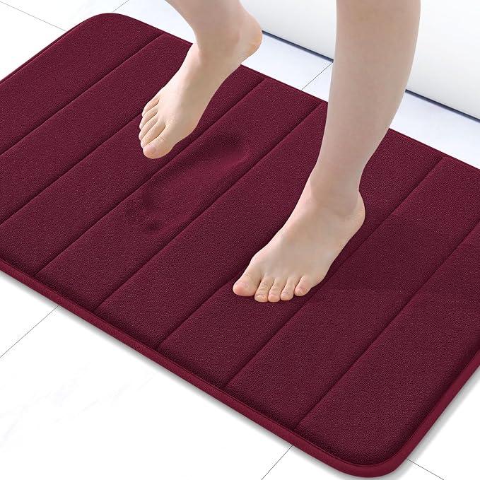 Buganda Memory Foam Bath Mat, 24" x 16", Ultra Soft Bathroom Rugs, Water Absorbent and Machine Washable Bath Rug for Bathroom, Shower, and Tub, Burgundy