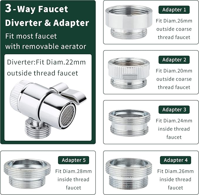 Sink Hose Shower Sprayer Attachment - Faucet Extension w/ 5 Adapters For Bathroom Bathtub, Kitchen Faucet, Utility Laundry Tub, Garden Hose Thread Spout For Delta, Moen, Kohler, American Standard