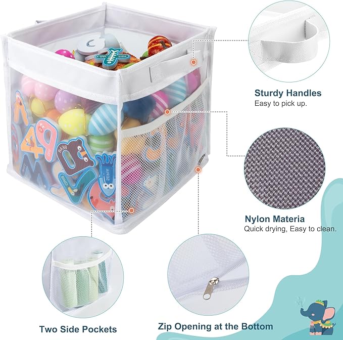 ZIFTY Large Bath Toy Storage Organizer Quick Drying, Bathtub Toy Storage Organizer Bath Toy Holder for Bathtub Wide Opening and Large Capacity Wall-Mounted Toddler Bath Gift