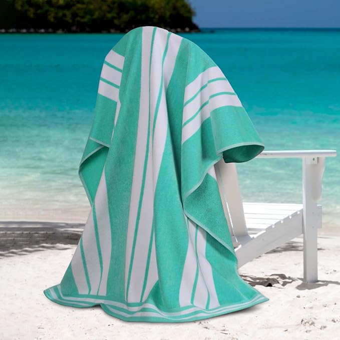Superior Cotton Cabana Striped Beach Towels, Colorful Towels for Adult, Kid, Pool, Swimming, Sand, Travel, Large Oversized, Absorbent, Fast Drying, Bath Basics, Cabana Collection, 1 Piece, Mint