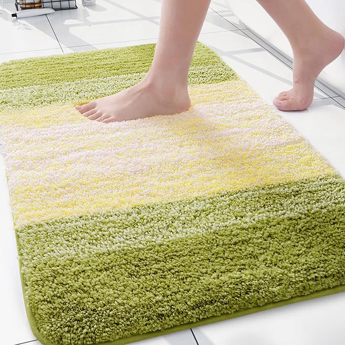 Arotive Microfiber Bathroom Rugs, Shaggy Soft and Absorbent Bath Rug, Thick Plush Machine Washable Dry Bath Mats for Bathroom, Tub and Shower, 30x20, Olive Green, Rectangular