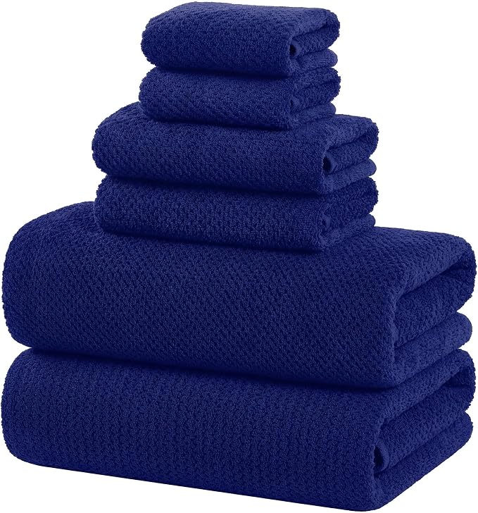 Extra Large Bath Sheets Set 6-Piece, 2 Bath Towels 40x80 Inches, 2 Hand Towels, 2 Washcloths, Soft Absorbent Quick Dry Microfiber Towels for Bathroom Beach Pool Gym Spa,Navy Blue