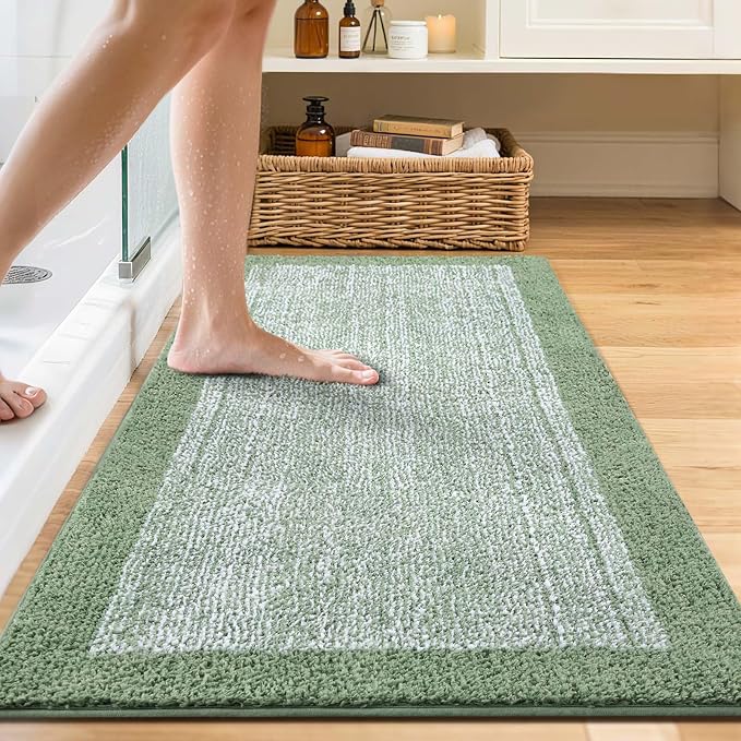 44x24 Large Bathroom Rugs Washable Non Slip, Green Bath Mat for Bathroom Floor Tub, Soft Absorbent Quick Dry Mats for Shower, Bathtub,Home Decor