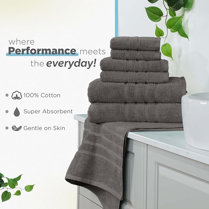 Martex Ultimate Performance 6-Piece Towel Set, Eiffel Tower | 100% Cotton, Supersoft & Absorbent, Low-Linting, Easy Care, Versatile, 2 Bath Towels, 2 Hand Towels, 2 Wash Cloths