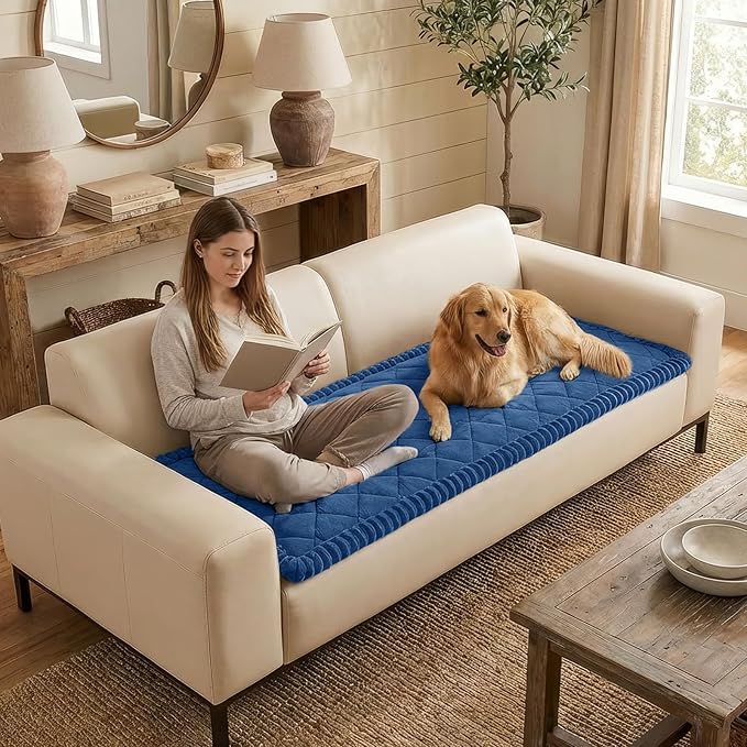 Smiry Couch Cover for Dogs, Non Slip Washable Pet Sofa Protector for Large Dogs, Cats, Fuzzy Plush Sofa Covers for 3 Cushion Couch, Against Fur, Dirt & Scratch Resistant, Navy, 35.4"×82.7"