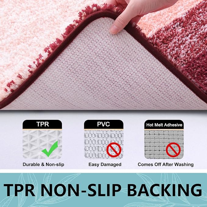 Arotive Microfiber Bathroom Rugs, Shaggy Soft and Absorbent Bath Rug, Thick Plush Machine Washable Dry Bath Mats for Bathroom, Tub and Shower, 30x17, Burgundy, Rectangular