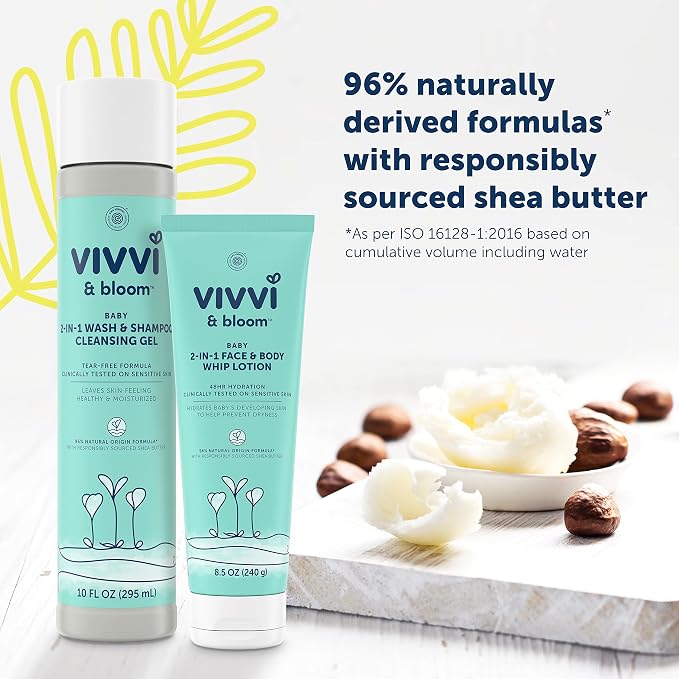 Vivvi & Bloom Gentle 2-in-1 Baby Wash & Shampoo Cleansing Gel, Leaves Sensitive Skin Feeling Healthy & Moisturized, Tear-Free, Formulated Without sulfates, paraben, and Dyes, 10 fl. Oz