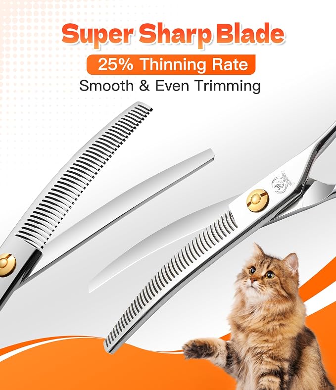 6'' Small Curved Thinning Scissors Lightweight Dog Cat Grooming Scissors with Safety Round Tip JP440C Stainless Steel
