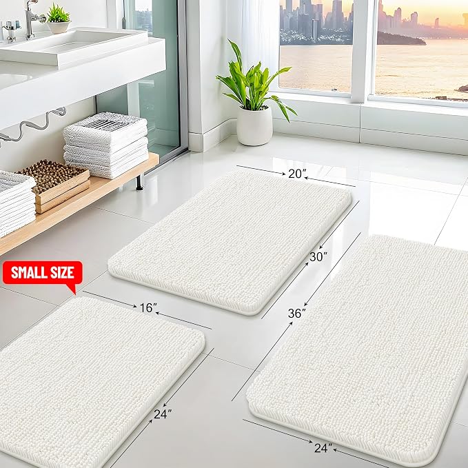 Arotive Bathroom Rugs 47x24, Extra Soft Absorbent Shaggy Chenille Bath Rugs, Machine Washable Rubber Backing Bath Mats for Bathroom Floor Tub and Shower, Home Decor Accessories,Ivory