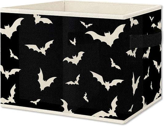 Black and White Bat Foldable Storage Bins Box with Handles, Bat Gifts for Women, Dark Bats Collapsible Organizer Basket for Boys Bedroom Bathroom Clothes Toys Books