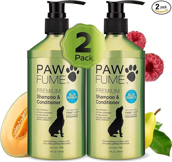 PAWFUME Dog Shampoo and Conditioner, Blue Ribbon, 2-Pack – Nourish & Detangle for a Silky Soft Coat – Probiotic, Deep-Cleaning, pH-Balanced Formula – Puppy Shampoo and Conditioner for All Breeds