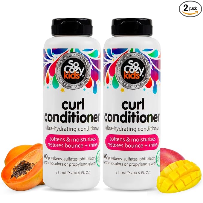 SoCozy Curl Conditioner for Kids Curly Hair (10.5 Fl Oz, Pack of 2) Helps Soften Dry & Unruly Curls, Hair Conditioner & Detangler with Mango Seed Butter, Rice Protein & Papaya Extract, Paraben Free
