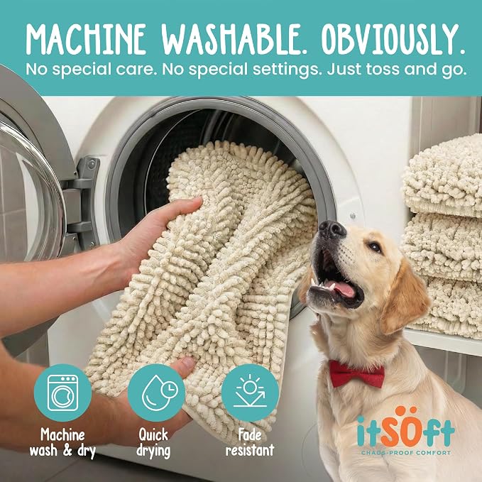 Dog Rugs for Muddy Paws 34x21 | Cleaner Mud Free Floors | Muddy Dogs Mats for Indoor, Dog Mat for Muddy Paws Door Mat Washable, Absorbent Chenille Mud Rug Paw Matt w/ Non Slip Backing, , Wax White